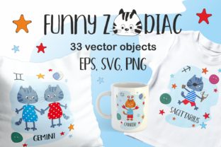 Funny Zodiac with Cats Vector Cliparts
