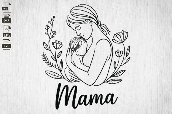 Minimalist Mother and Child Line Art, Graphics & Crafts