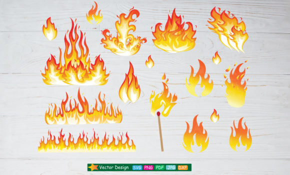 Set of Fire Flames: Graphics and Decorative Elements