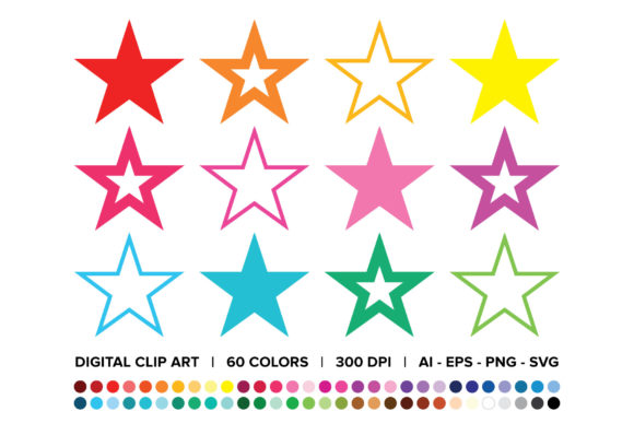 Star Trio Clip Art Set: Graphics & Decorative Elements