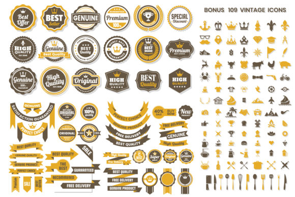 Vintage Badge Objects Vector Set for Creative Design